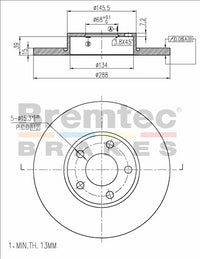 BREMTEC EURO-LINE BRAKE DISC ROTOR BDR7700EL