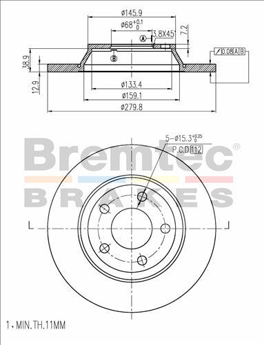 BREMTEC EURO-LINE BRAKE DISC ROTOR BDR8290EL