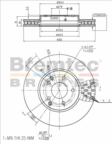 BREMTEC EURO-LINE BRAKE DISC ROTOR PAIR BDR8530EL