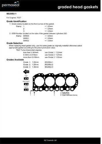 ACL HEAD GASKET NISSAN TD27 8/86-ON 1.4TH BS200