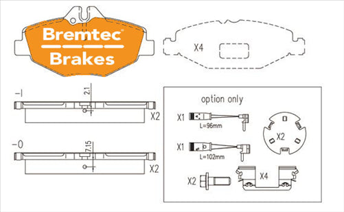 BREMTEC TRADELINE BRAKE PAD SET FRONT MERCEDES W211 E320D 3.2 BOSCH BT1398TS