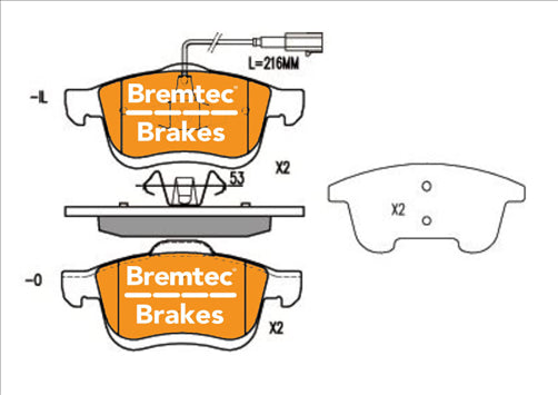 BREMTEC BRAKE PAD SET FRONT FIAT DOBLO (263) 1.6TD 2014- BT15100ELC