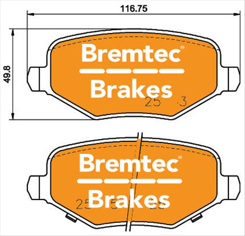 BREMTEC PRO-LINE BRAKE PADS SET CHRYSLER GRAND VOYAGER V (RT) BT18510PRO