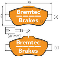 BREMTEC EURO-LINE BRAKE PADS SET FIAT 500 1.3TD (W/SENSOR) BT1939ELC