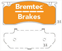 BREMTEC 4WD BRAKE PADS SET MUSTANG 5.0L 4 PISTON 1967 - BT2084E