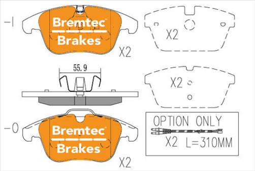BREMTEC EURO-LINE BRAKE PADS SET JAGUAR XF (J05_9) 3.0TD 2008- BT2114ELC