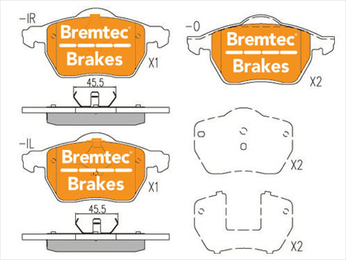BREMTEC EURO-LINE BRAKE PADS SET VOLVO C70 2.0T (17"" WHEELS) BT2414ELC
