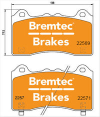 BREMTEC BRAKE PAD SET FORD FOCUS RS 2.3L 2017- BT27201EV750