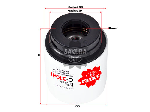 Sakura OIL FILTER FITS WCO198 VW AUDI GOLF POLO A1 1.4L TSi C-31081