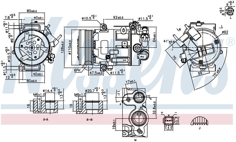 Nissens COMPRESSOR PEUGEOT 508 ALLURE 2.0L DSL 7/11-1/18 SD6C12 12V 6PV