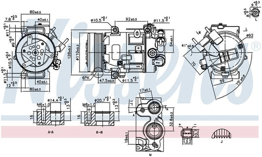 Nissens COMPRESSOR PEUGEOT 508 ALLURE 2.0L DSL 7/11-1/18 SD6C12 12V 6PV