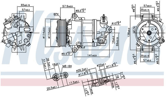 Nissens COMPRESSOR ALFA ROMEO GIULIETTA 2.0L DSL 12-15 CVC 12V 6PV 110mm