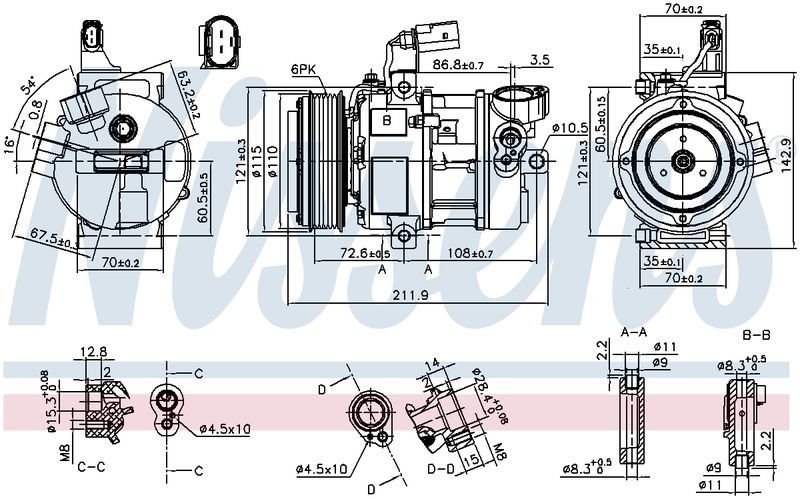 Nissens COMPRESSOR VW UP AA 1.0L PET 10/12-11/14 DV9 12V 6PV 100mm CM2111N