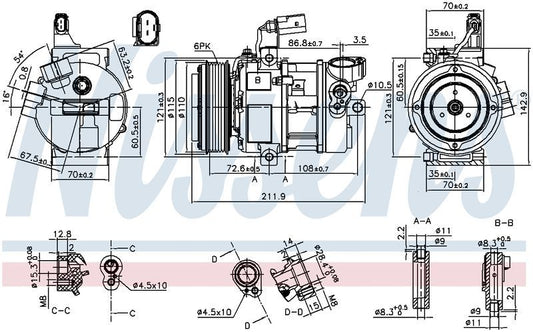 Nissens COMPRESSOR VW UP AA 1.0L PET 10/12-11/14 DV9 12V 6PV 100mm CM2111N