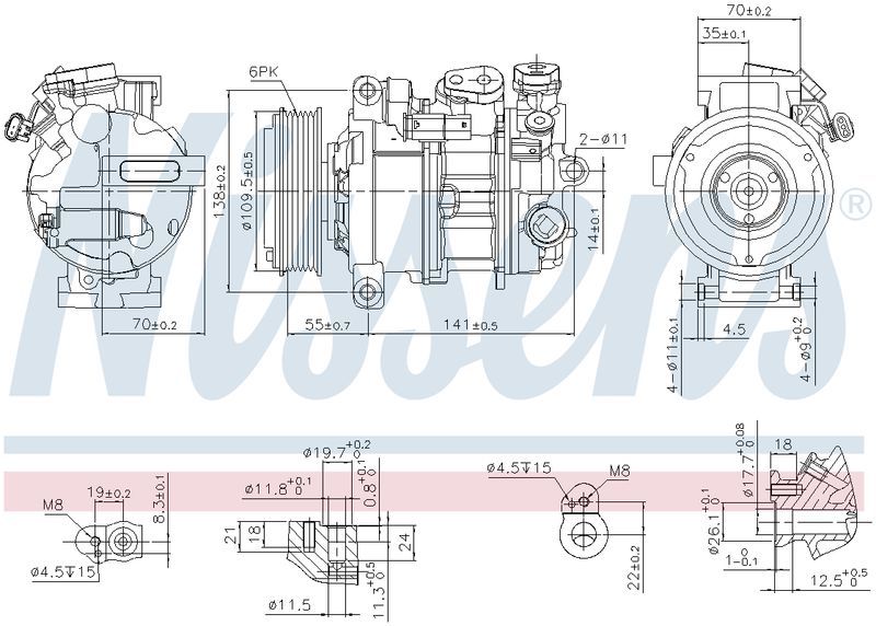 Nissens COMPRESSOR MERCEDES A45 W176 2.0L PET 13-19 6SES14C 12V 6PV CM2117N