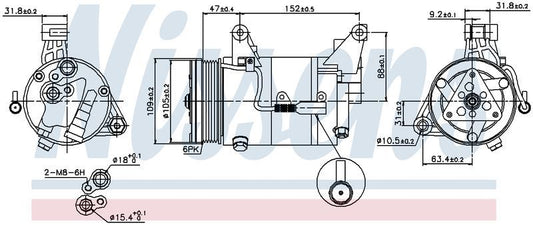Nissens COMPRESSOR BMW MINI COOPER R50 R52 R53 1.6L PET 00-09 CM5308N
