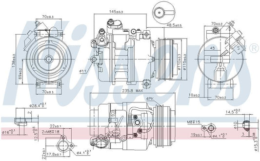 Nissens COMPRESSOR BMWX3 E83 2.5L 3.0L 04- 3SERIES E46 2/98- E90 2/05- CM5499N