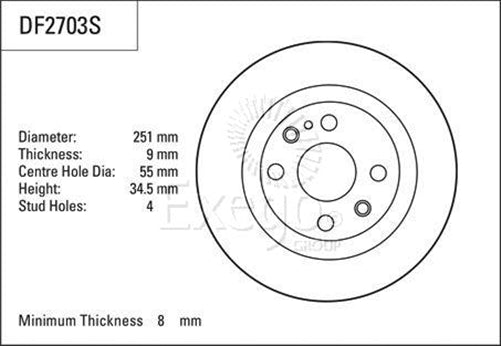 TRW REAE BRAKE ROTOR 251MM X 8 MIN