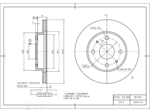 OE+ BRAKE DISC FRONT DAIHATSU SUITS TOYOTA 234MM - DR495V