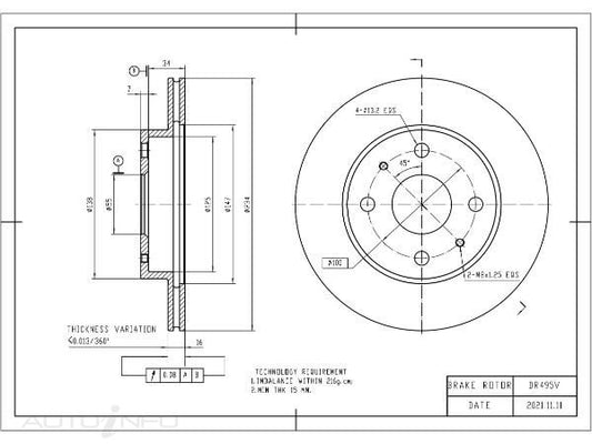 OE+ BRAKE DISC FRONT DAIHATSU SUITS TOYOTA 234MM - DR495V