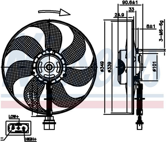 Nissens FAN CONDENSER AUDI TT 96-ON 12V 3 PIN MOTOR AND BLADE EF1814
