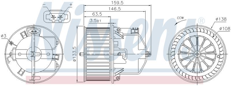 Nissens AC BLOWER MOTOR VOLVO S80 D5 07-10, LANDROVER FREELANDER EM3343J