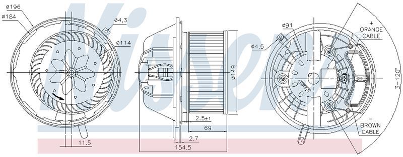 Nissens AC BLOWER MOTOR MERCEDES A CLASS W169 04-13, B CLASS EM7053N
