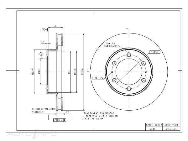OE+ BRAKE DISC FRONT SUITABLE FOR TOYOTA 319mm - DR9768V