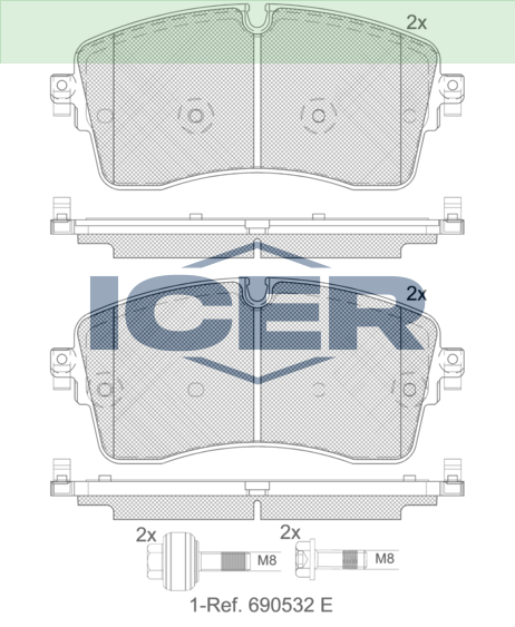 ICER DISC PADS FRONT JAGUAR E-PACE LANDROVER DISCOVERY L550 13> - 182335-200