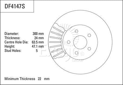 TRW Disc Brake Rotor 300mm x 22 Min