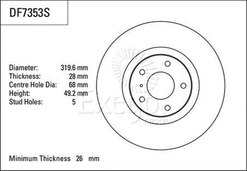 TRW Disc Brake Rotor 319.6mm x 26 Min