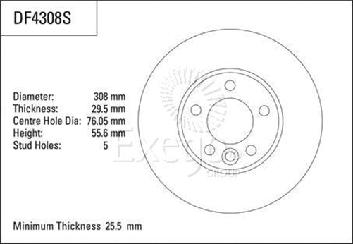 TRW Disc Brake Rotor 308mm x 25.5 Min