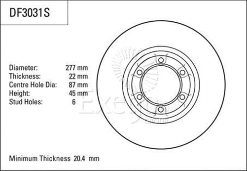Disc Brake Rotor 277mm x 20.4 Min DF3031S
