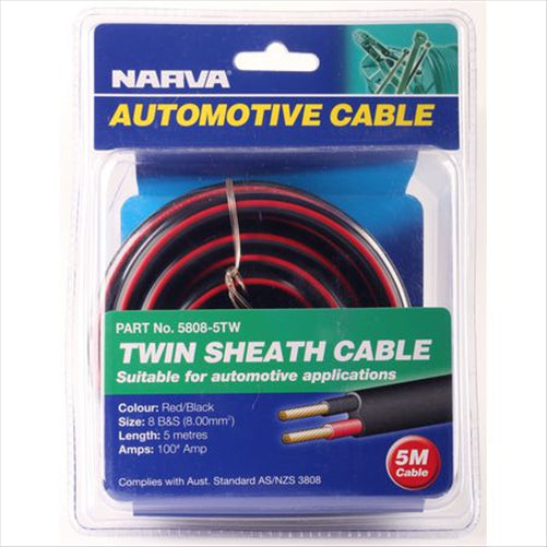 Narva 8 B&S Twin Core Battery Figure 8 Cable Red/Black With Black Sheath 5M