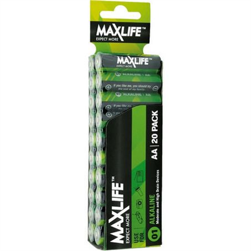 MAXLIFE BATTERY ALKALINE AA - 20 PACK