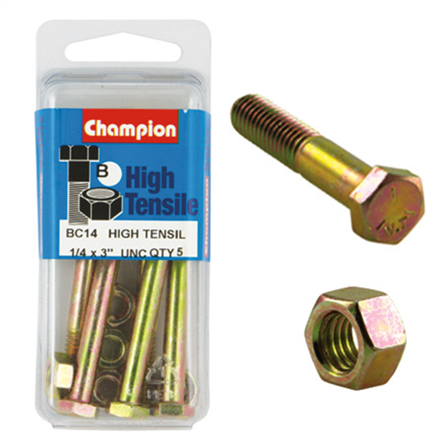CHAMPION Bolts & Nuts 1/4 x 3In Unc