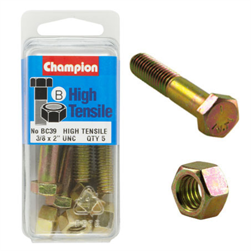 CHAMPION Bolts & Nuts 3/8 x 2In Unc