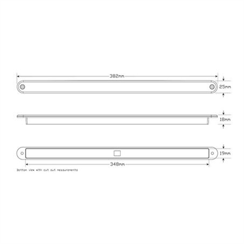 LED AUTO LAMPS 12V Reverse Strip Lamp 18 Sqaure LEDs Recessed Mount With 40cm Hardwi