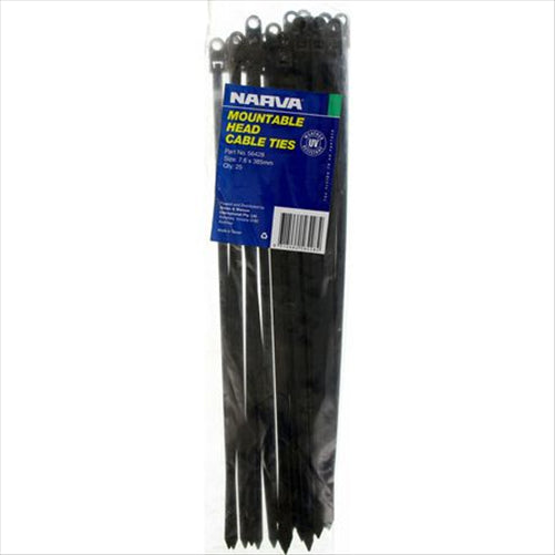 Narva Nylon Mountable Head Cable Ties 7.6mm x 385mm 25 Pce