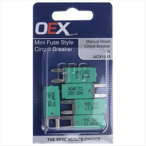 Mini Fuse Style Circuit Breaker Manual Reset 30A ACX1933