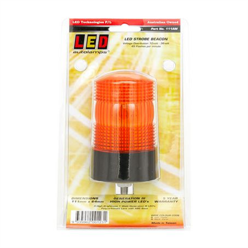 LED AUTO LAMPS LED Amber Strobe Beacon 10-36V Single Bolt Mount