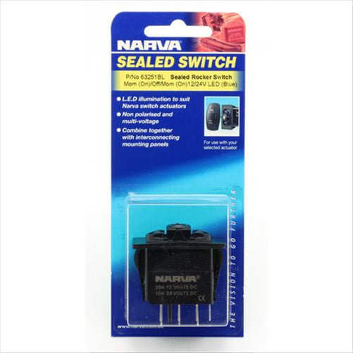Narva ON/OFF ROCKER SWITCH BASE MOMENTARY LED BLUE