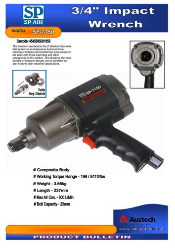SP Tools 3/4"" Dr Impact Wrench - Twin Dog Clutch - Composite