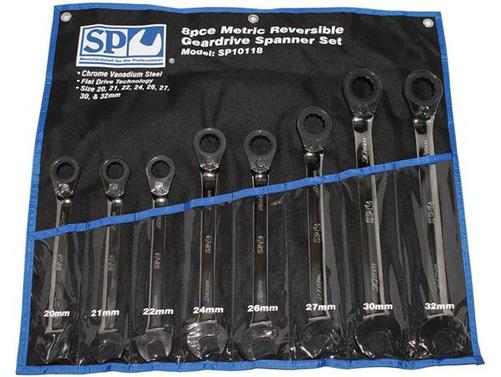 SP Tools 8pc Metric 15° Offset Reversible Geardrive Spanner Set