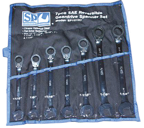 SP Tools 7pc SAE 15° Offset Reversible Geardrive Spanner Set