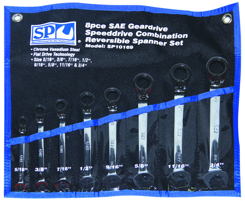 SP Tools 8pc SAE 15º Reversible Speeddrive Combination Geardrive Wrench/Spanner Set