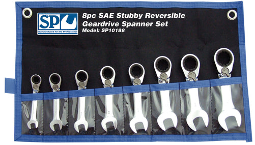 SP Tools 8pc Stubby SAE 15º Offset Reversible Geardrive Spanner Set