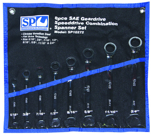 SP Tools 8pc SAE 0º Speeddrive Combination Geardrive Wrench/Spanner Set