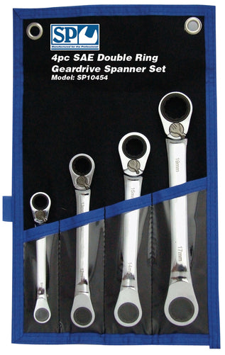 SP Tools 4pc SAE 15º Offset Double Ring Geardrive Wrench/Spanner Set
