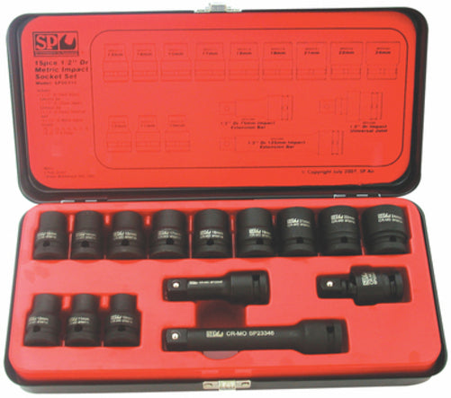 SP Tools Socket Set 1/2 Dr 6pt 15 pc Impact Metric